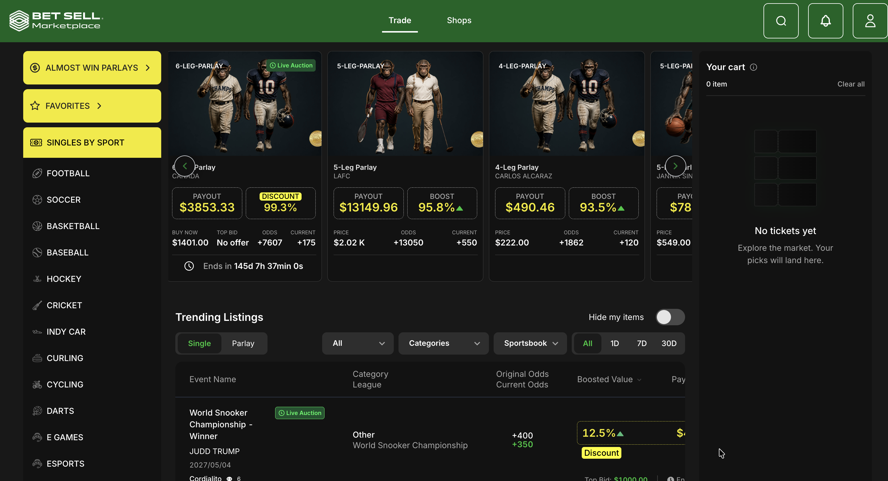 Dashboard del Marketplace de BetSell